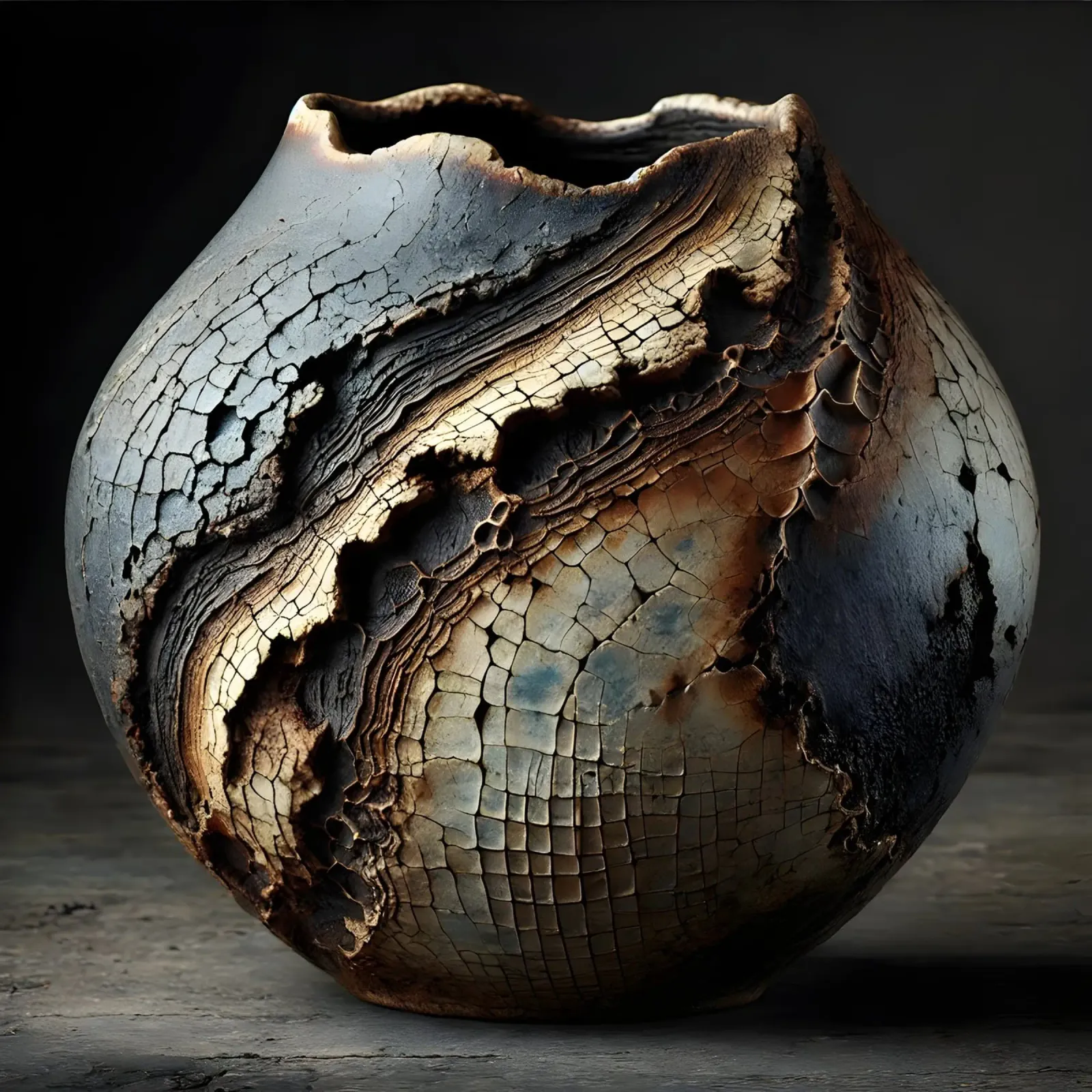 Artistic Raku vase motifs with a striking structure canvas by scHio