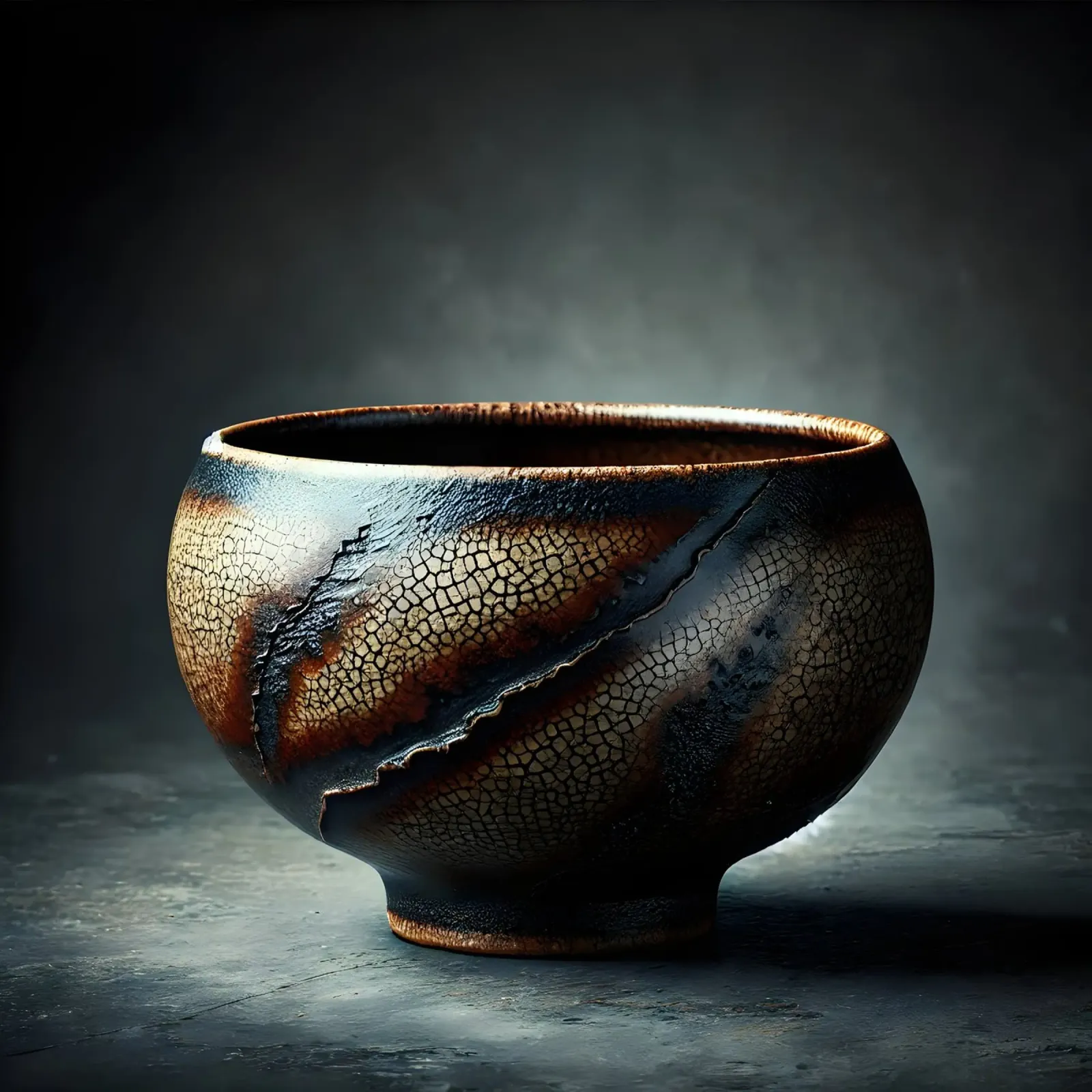 Ceramic bowl motif with raku glaze look poster with wooden frame by scHio