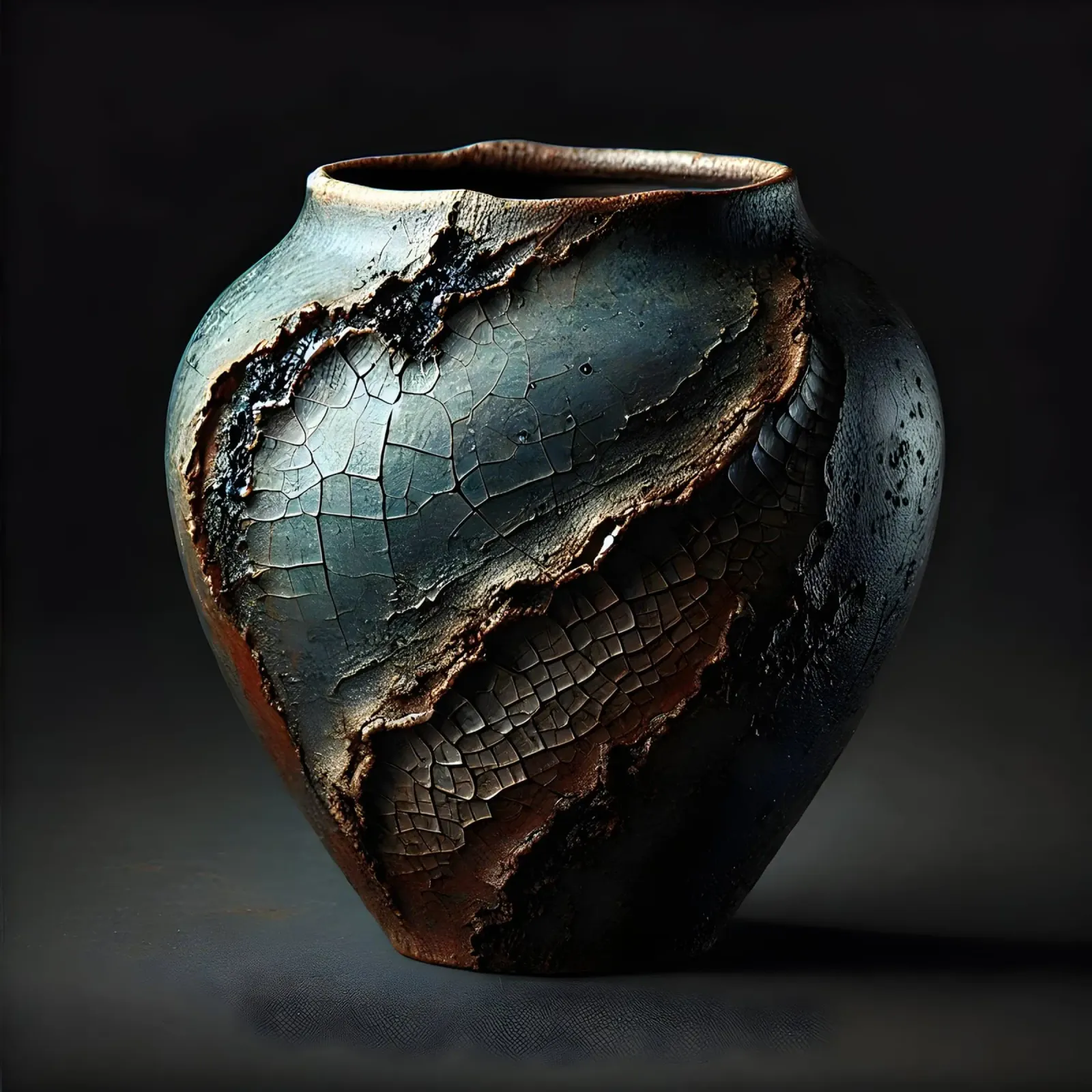 Artistic Raku vase motifs with a striking structure canvas by scHio