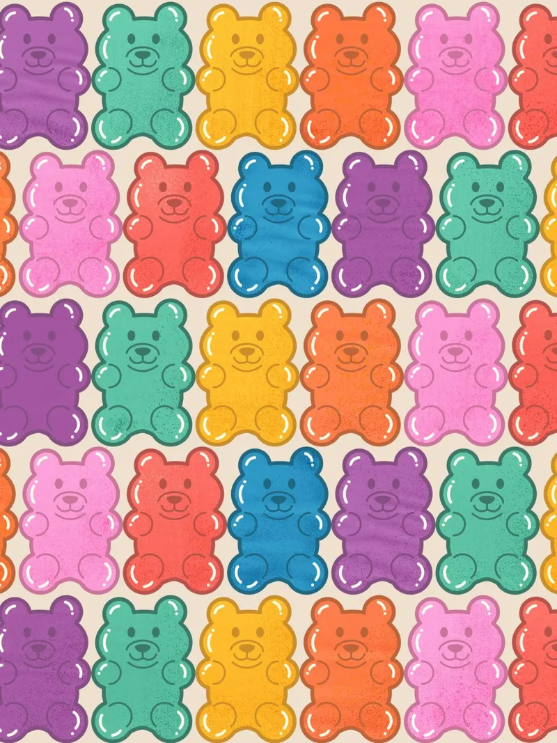 Colorful Gummy Bear Pattern – Fun & Playful Retro Print alluminio dibond da showmemars