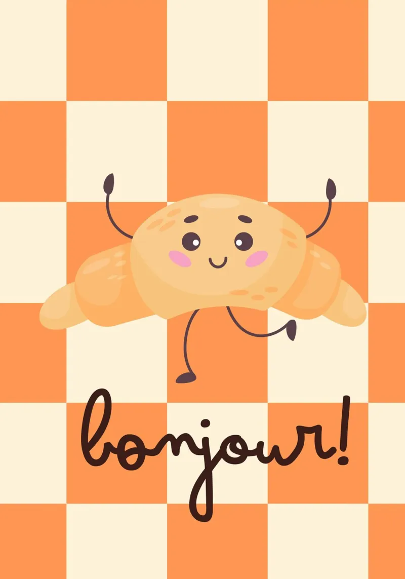 Bonjour Croissant Print – Cute, Cozy & Fun carta hahnemühle da PrintCessStudio