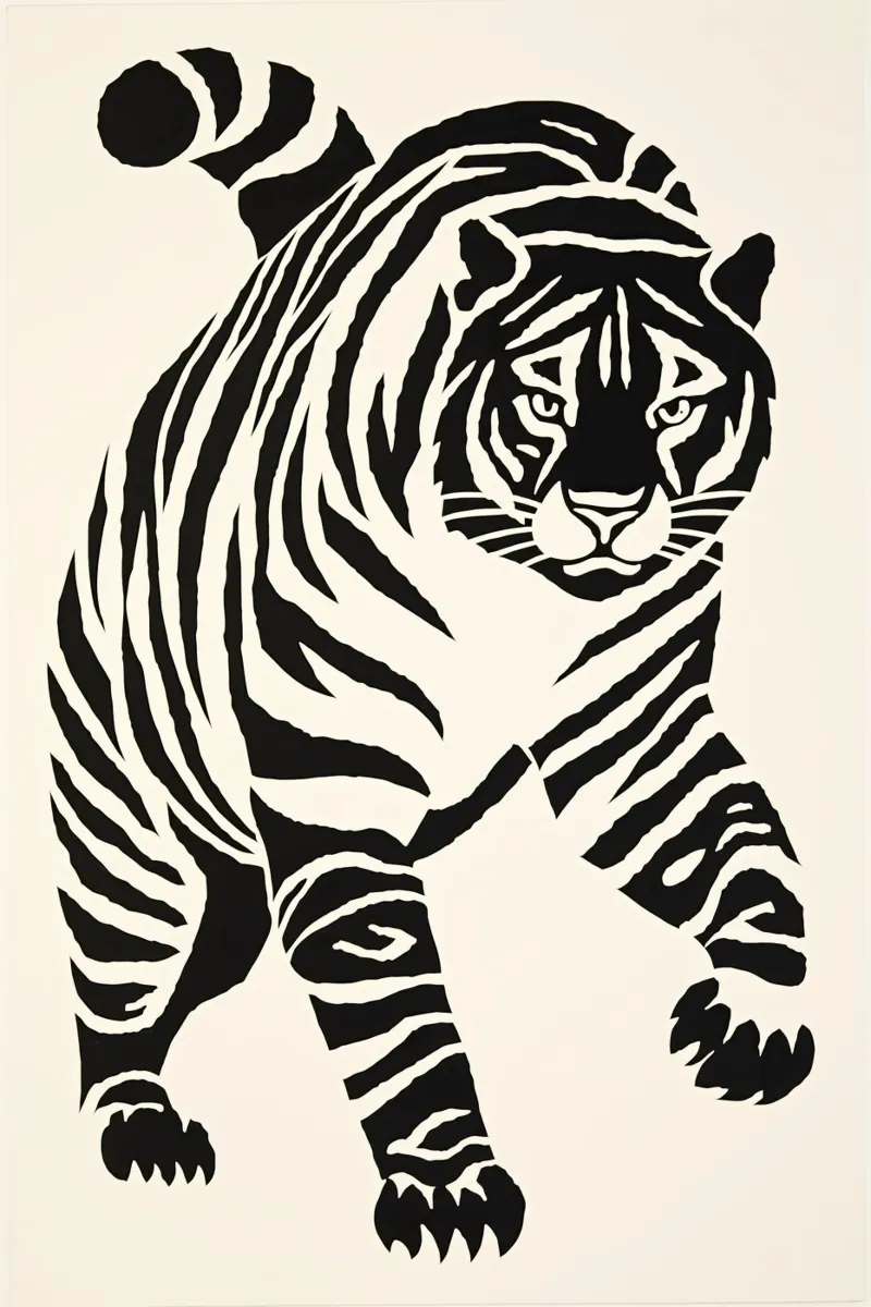 Decoratieve tijger in zwart-wit | Printen canvas met Baklijst van Autofocus