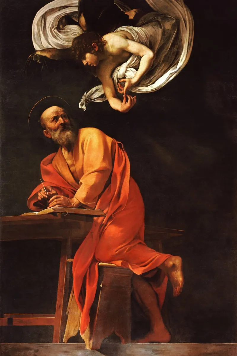 Caravaggio - L'ispirazione di San Matteo pellicola backlit da Timeless Artworks