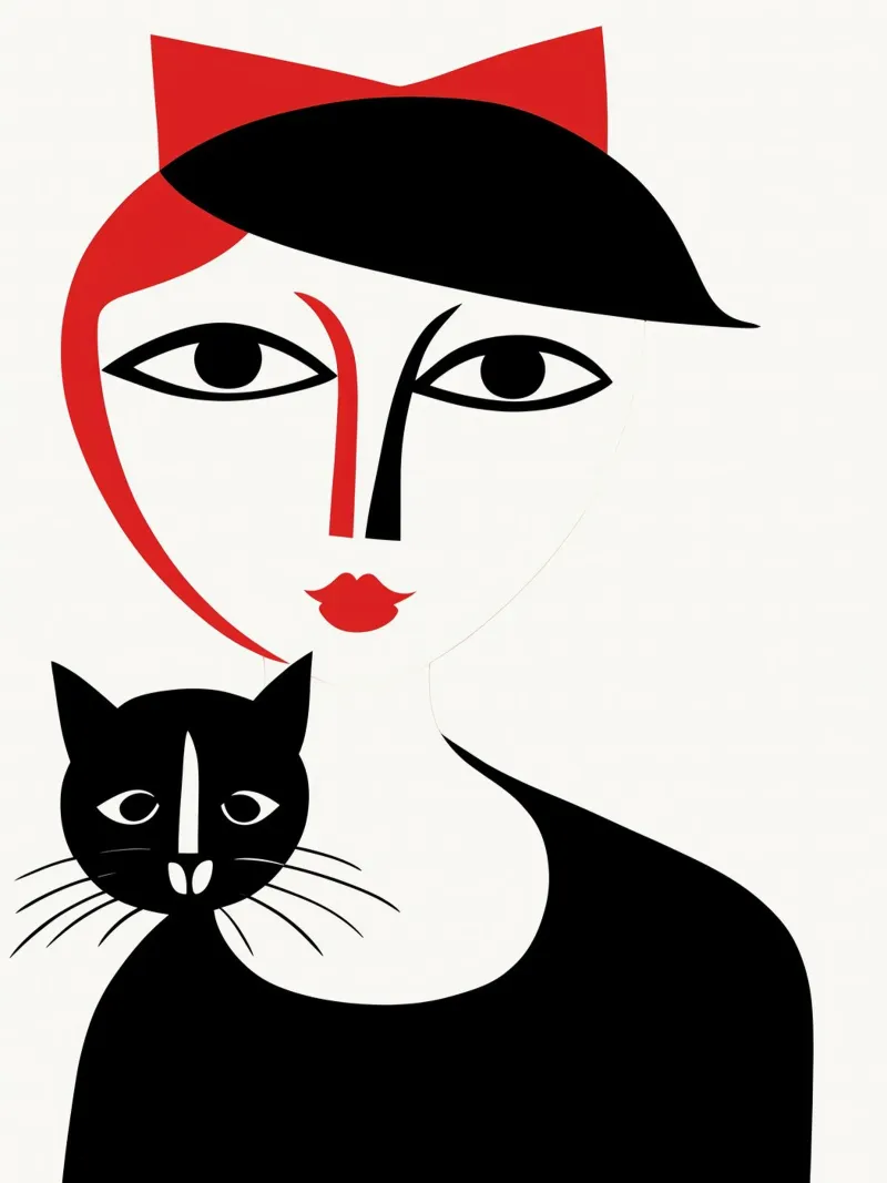 Abstracte Kat Vrouw | Kunstdruk canvas met Baklijst van Autofocus