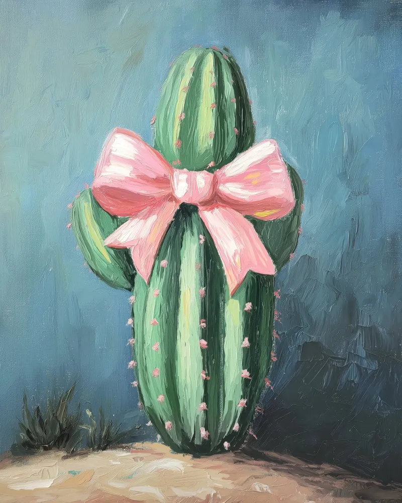 Cactus rosa Bow Boho Botanical Tropical Succulent Greenery poster con telaio in alluminio da Gentle Echoes Art