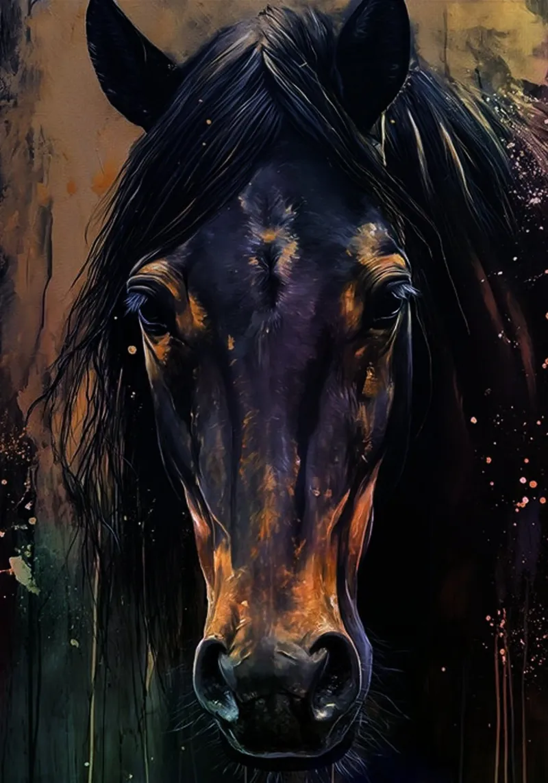 cavallo nero Arte dell'acquerello poster con telaio in plastica da kaiyaraiya