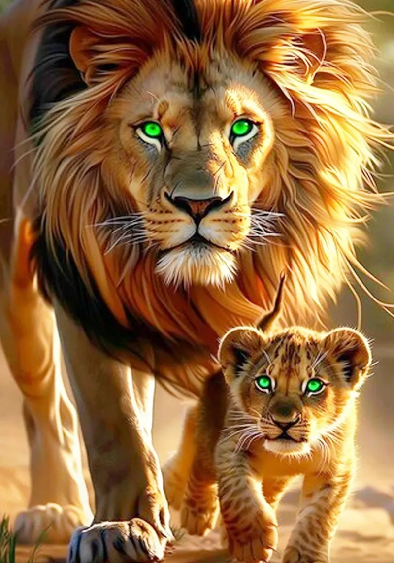 leone e cucciolo Arte ad acquerello poster con telaio in plastica da kaiyaraiya