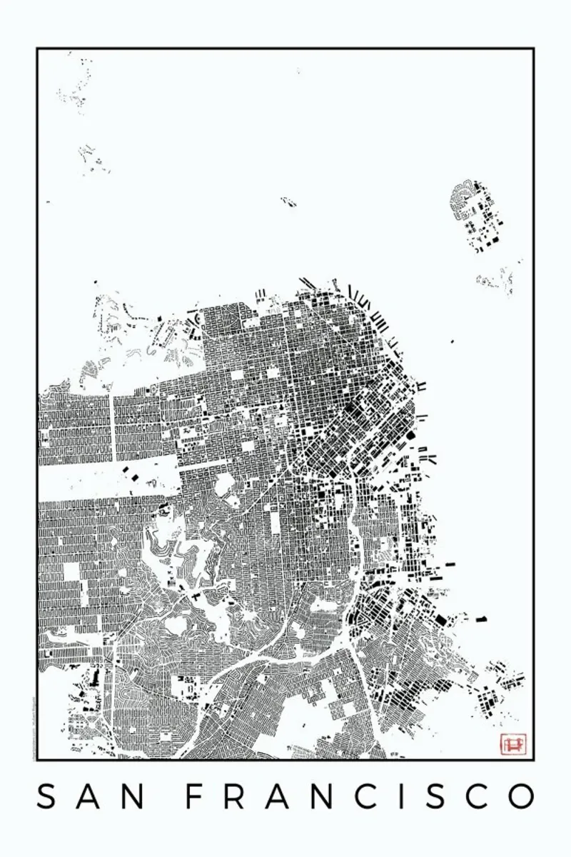 San Fransico Map Schwarzplan acryl van Hubert Roguski