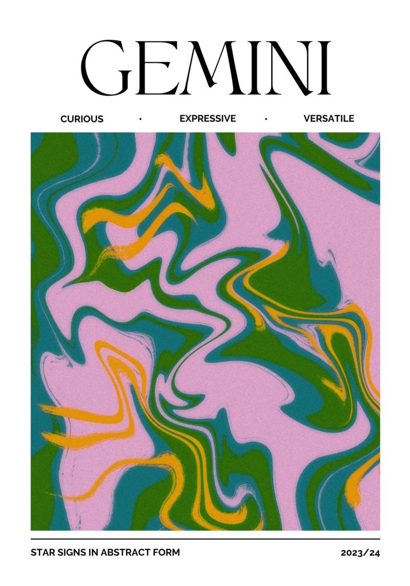 Gemini Zodiac Print – Dynamic, Expressive & Playful Poster von PrintCessStudio