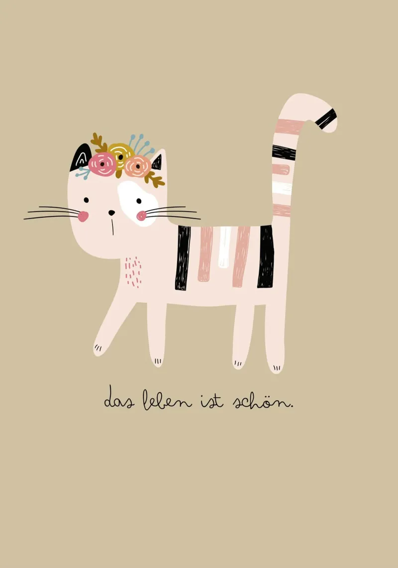 Kinderzimmer Katze Tiere 'Leben ist schön' #bunt hahnemühle by Raum & Schön