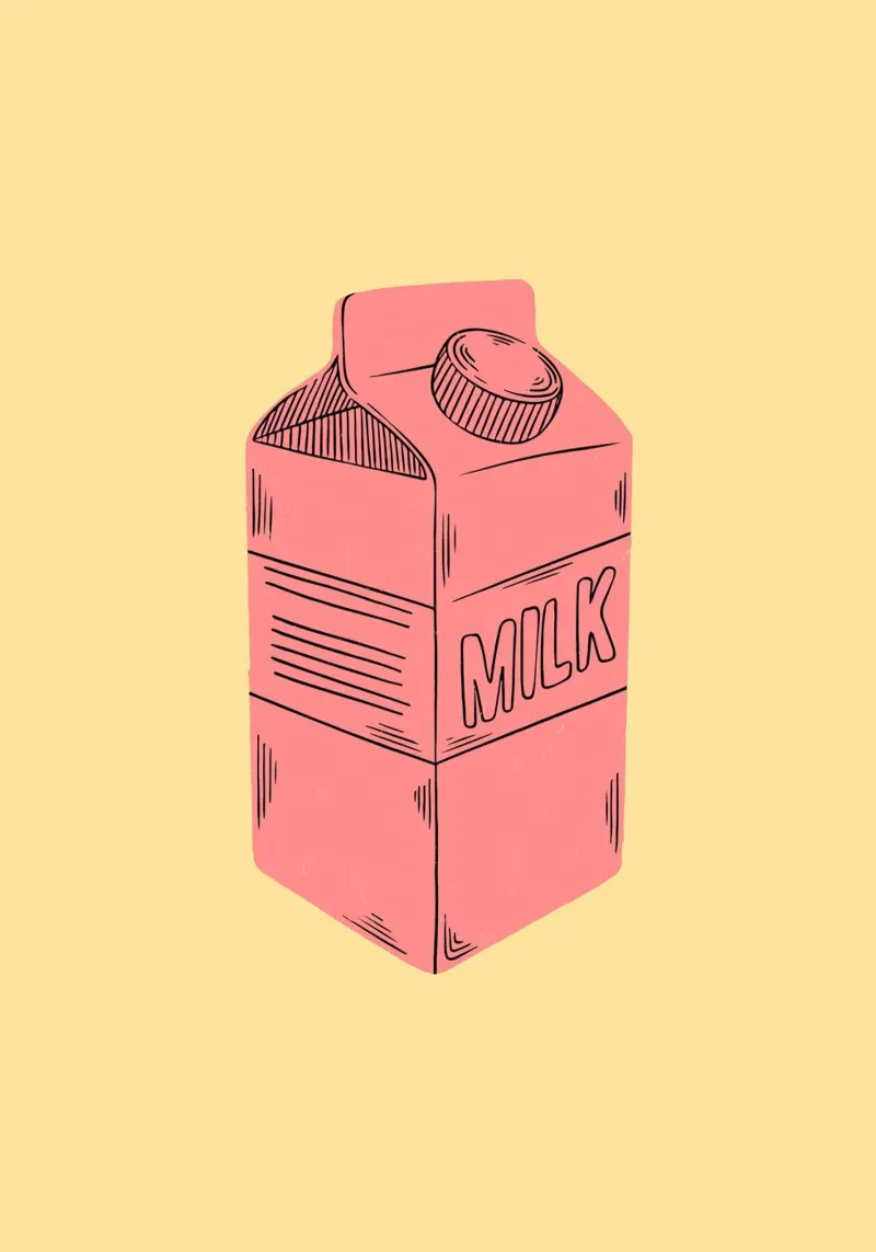 Retro Pink Milk Carton on Yellow Background Print pellicola backlit da PrintCessStudio
