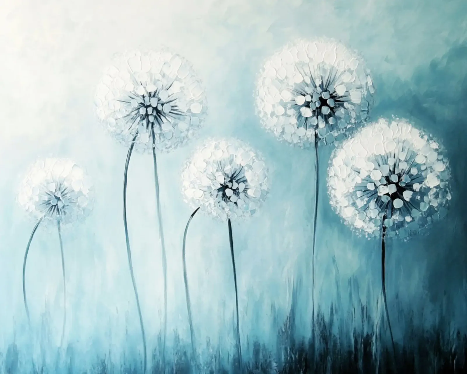 Dandelion Dreams in Blauw canvas van Modern Muse