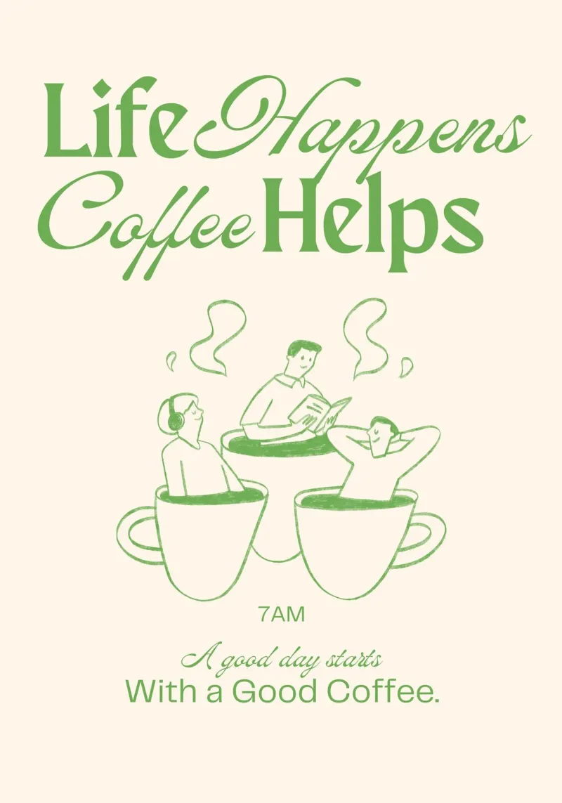 "Life Happens, Coffee Helps" Retro Print – Nostalgic & Cozy pellicola backlit da PrintCessStudio