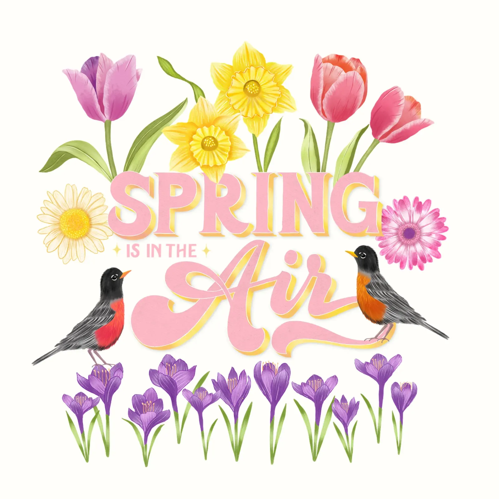 Spring Is In The Air. Heralds of spring. Typography, flowers and birds hahnemühle by CalliLetters