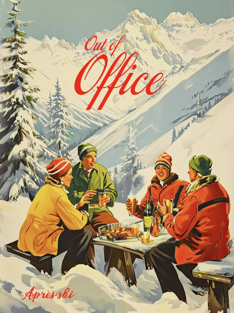 Fuori sede, Retro Apre Ski, Vintage poster con telaio in legno da Peaches Art Prints