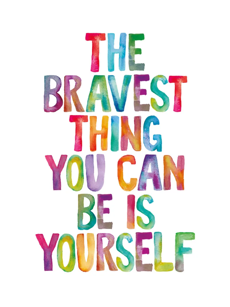 The Bravest Thing You Can Be is Yourself Rainbow Typography canvas by THE MOTIVATED TYPE