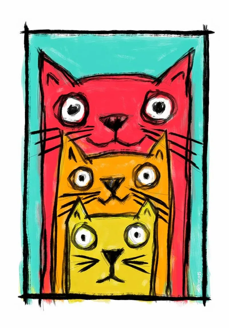 Colorful Cats poster with wooden frame by marchelo