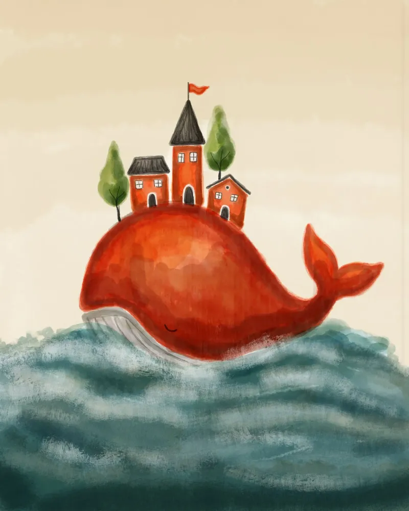The Red Whale and Its Village pellicola backlit da Indigo Rain