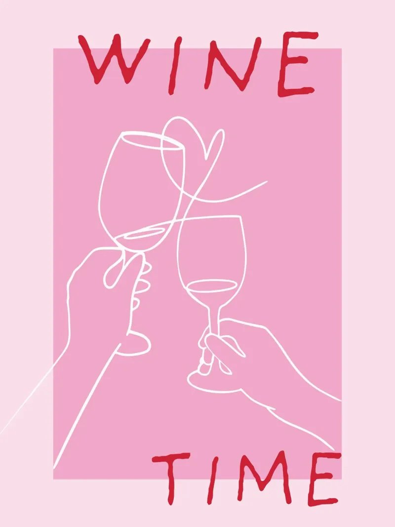 Vino Tempo di vino Poster grafico moderno rosa poster con telaio in alluminio da HummelBär