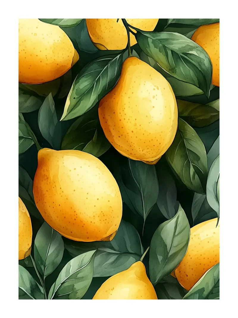 Limoni gialli e fogliame verde poster con telaio in plastica da Spice & Style