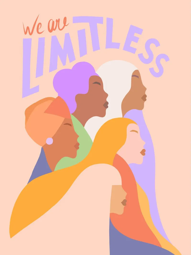 Giornata internazionale della donna - Il potere delle ragazze "Non abbiamo limiti". poster con telaio in plastica da Dominique Vari