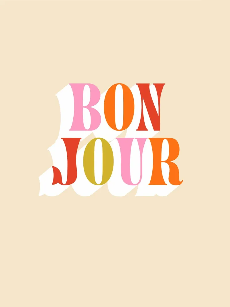 Retro Bonjour - Rosa Arancione Rosso Verde carta hahnemühle da Dominique Vari Words
