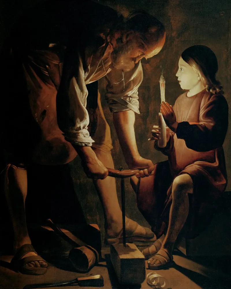 Georges de La Tour - Giuseppe il falegname pellicola backlit da Timeless Artworks