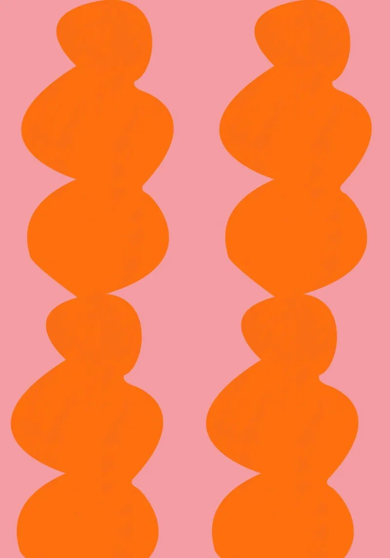 Flowing Orange Organic Shapes on Pink – Abstract Art Print plexiglass da PrintCessStudio
