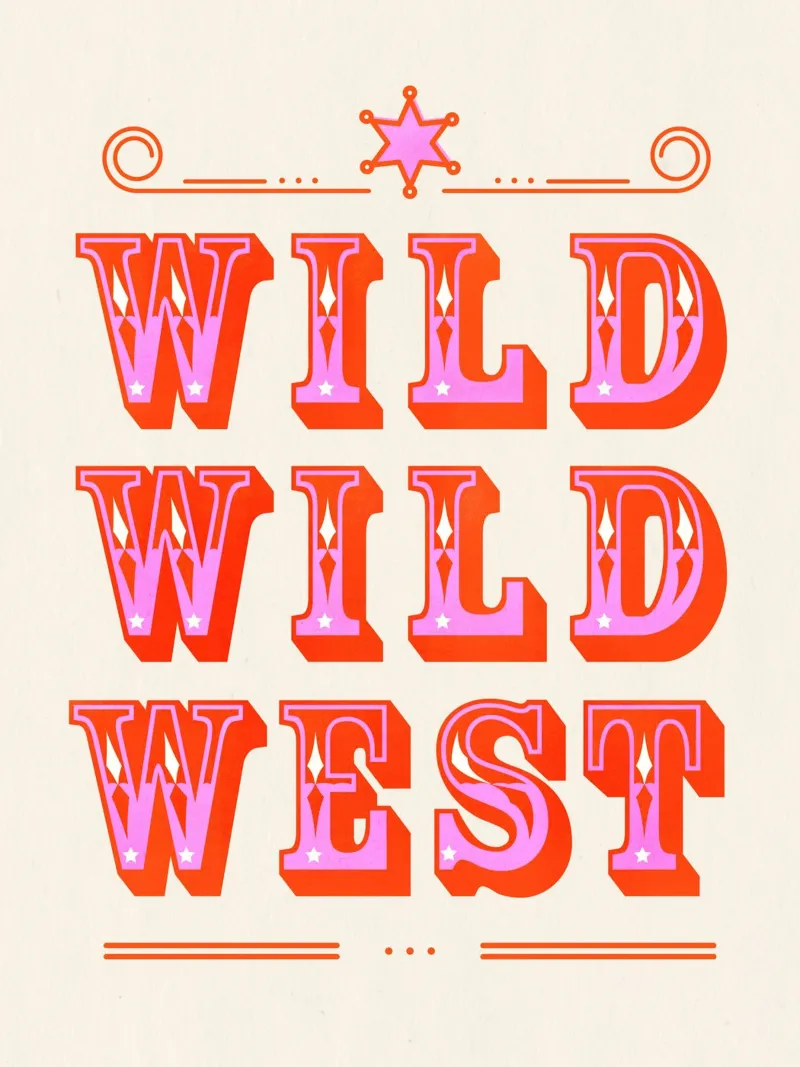 Retro Wild West Typography Art in Pink pellicola backlit da showmemars
