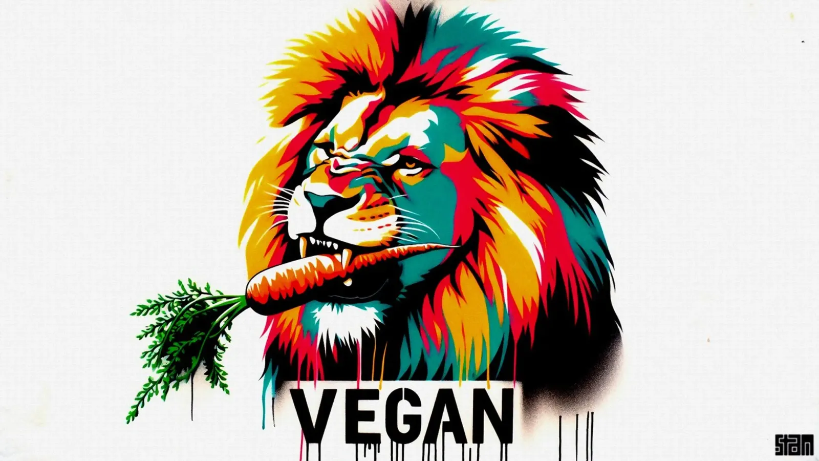 vegan lion – Stencil, Graffiti & Streetart poster con telaio in legno da STAN Z.