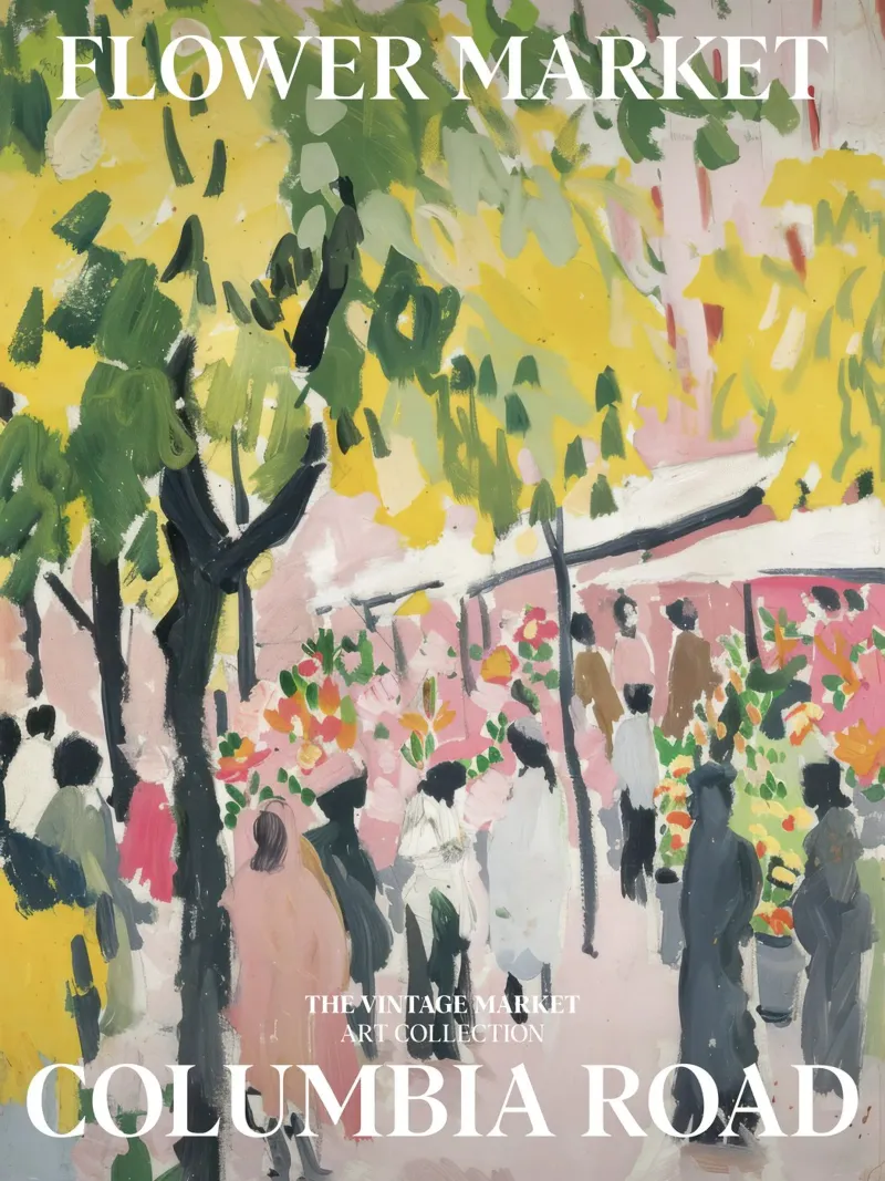 Columbia Road Flower Market Painting, Vintage Travel Art poster de Peaches Art Prints
