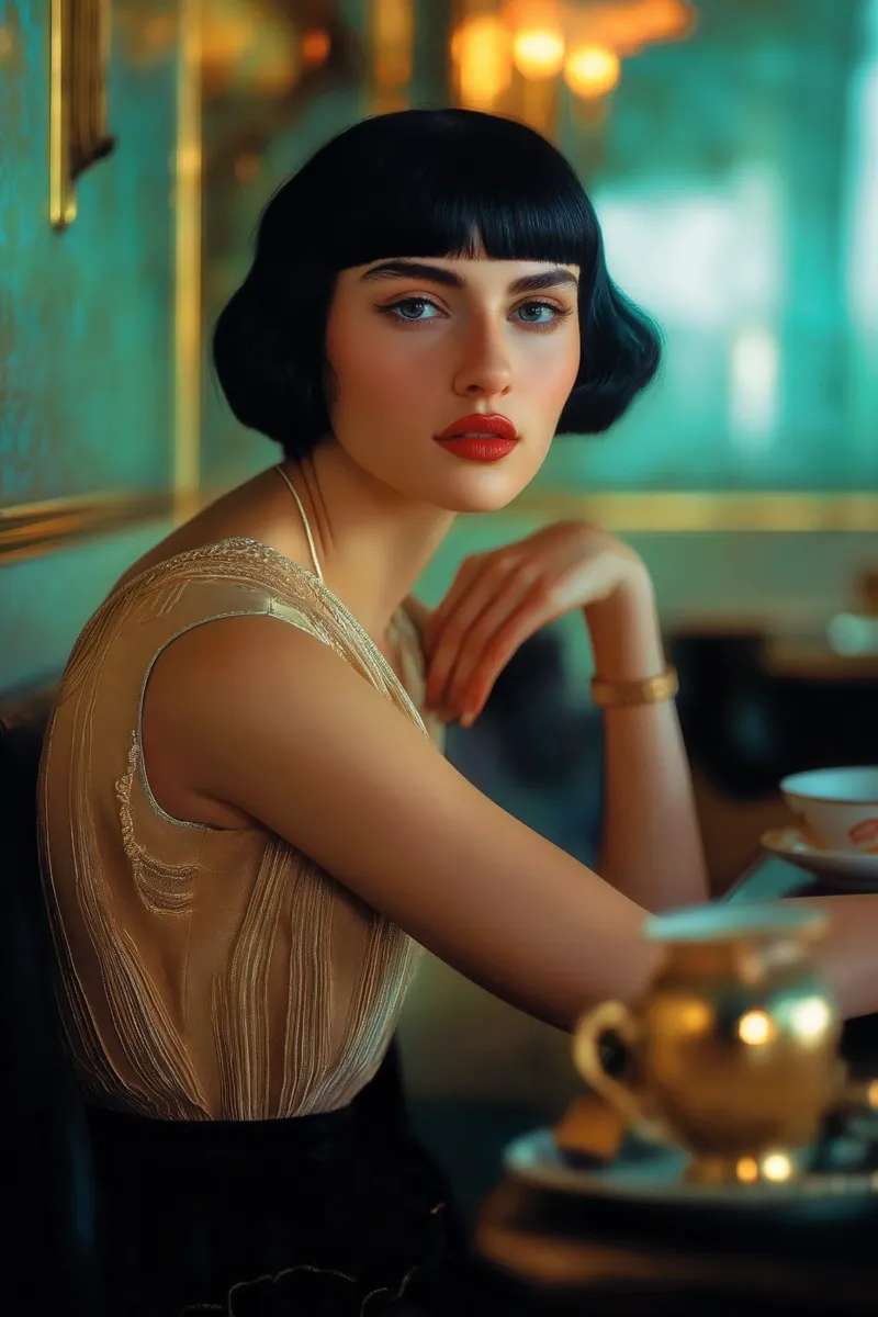 Art deco Lady in green carta hahnemühle da Synthaira