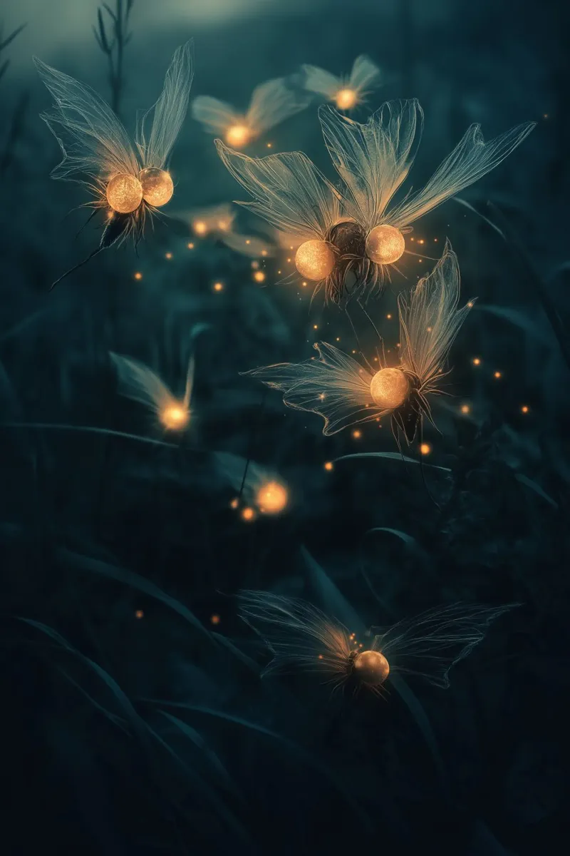 Midnight Meadow - Magical Glowing Fireflies & Flowers Print poster da Synthaira