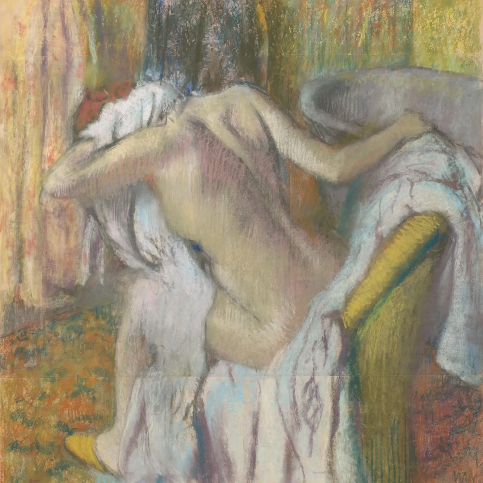 Edgar Degas - Dopo il bagno, donna che si asciuga pannello forex da Timeless Artworks