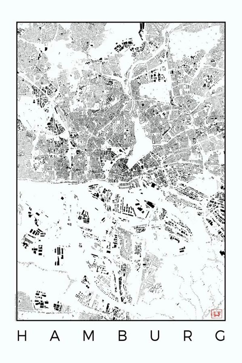 Hamburg Map Schwarzplan Poster von Hubert Roguski
