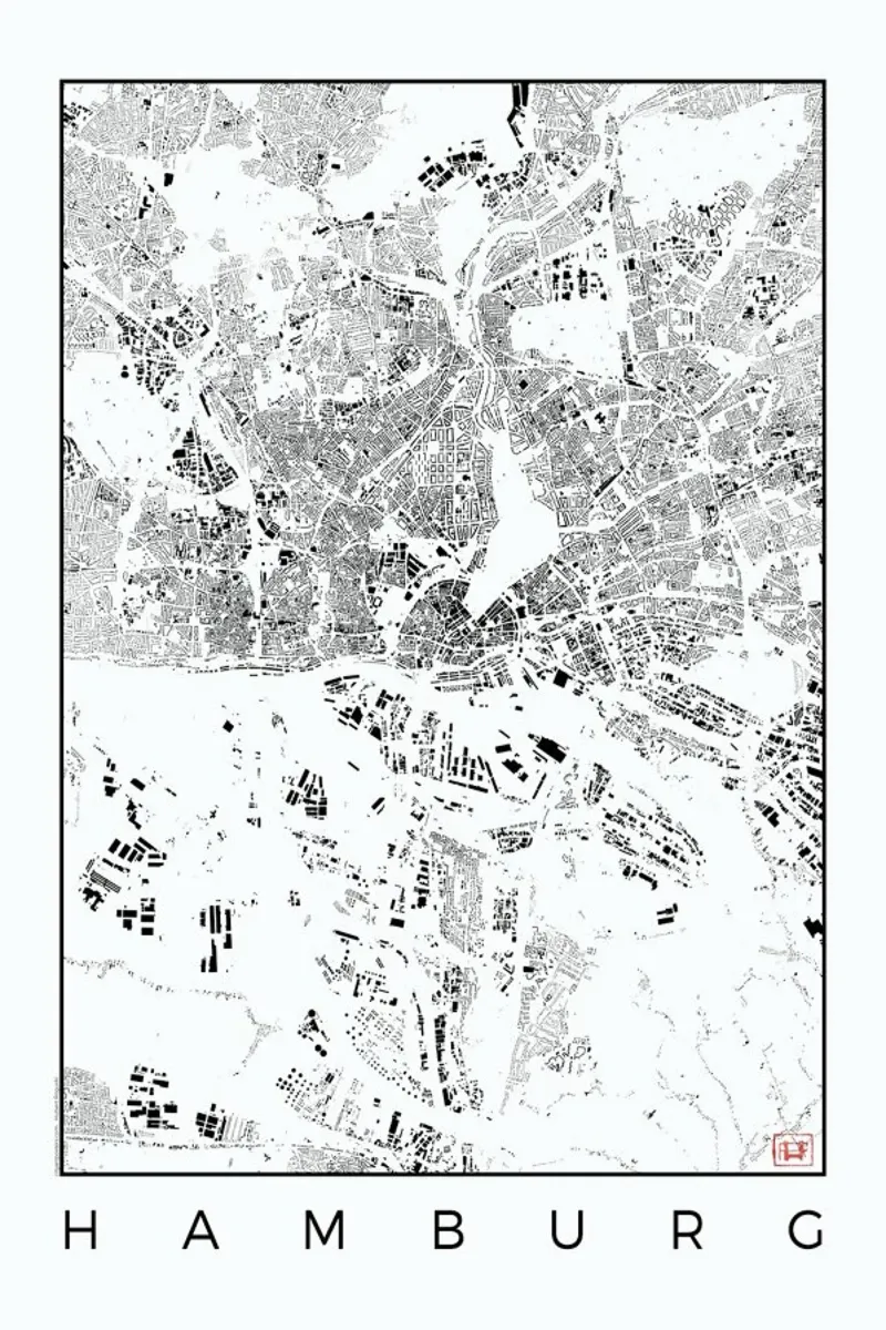 Hamburg Map Schwarzplan alluminio dibond da Hubert Roguski