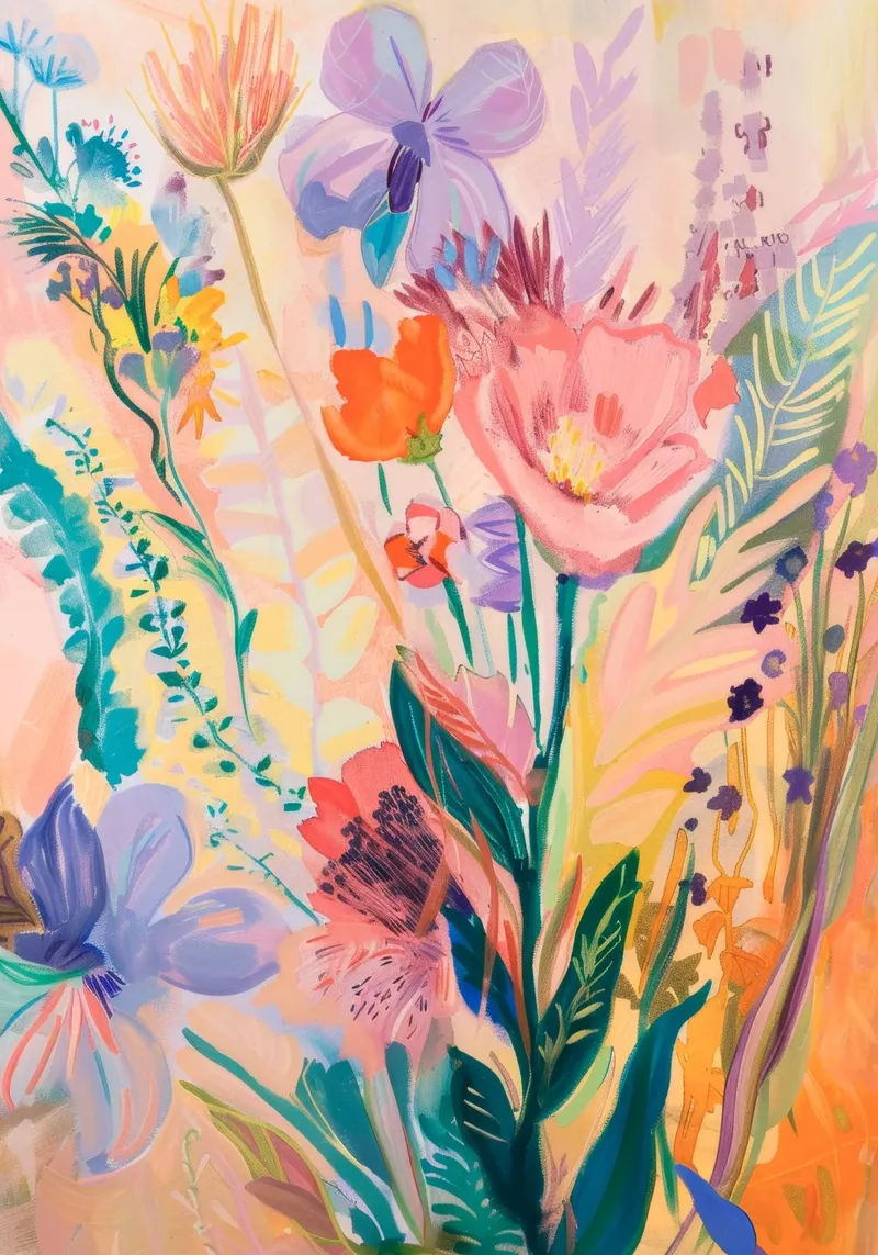 Bloemen abstract, kleurrijke kunstreproducties, abstracte bloemen Poster poster met aluminium frame van Boheme