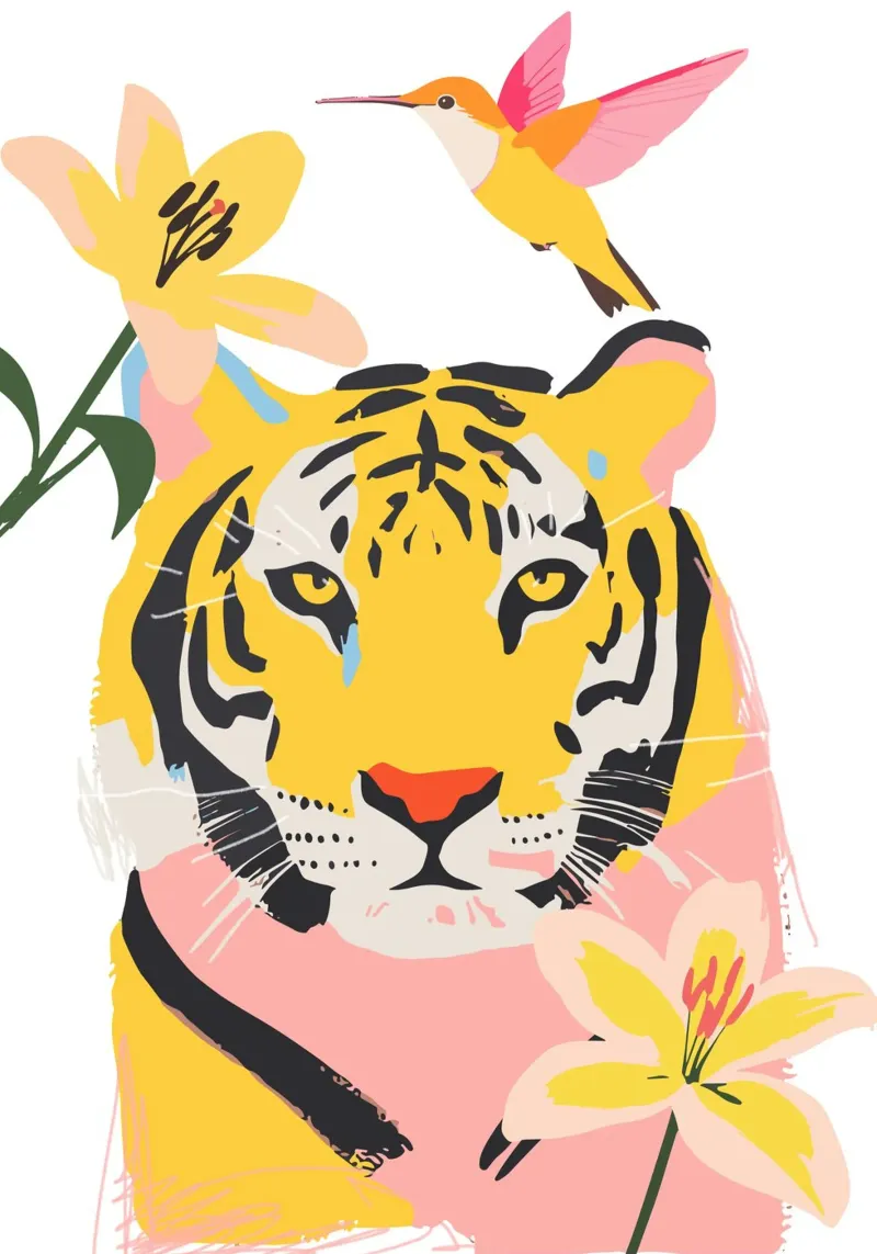tiger surrounded by flowers pellicola backlit da ramosashop