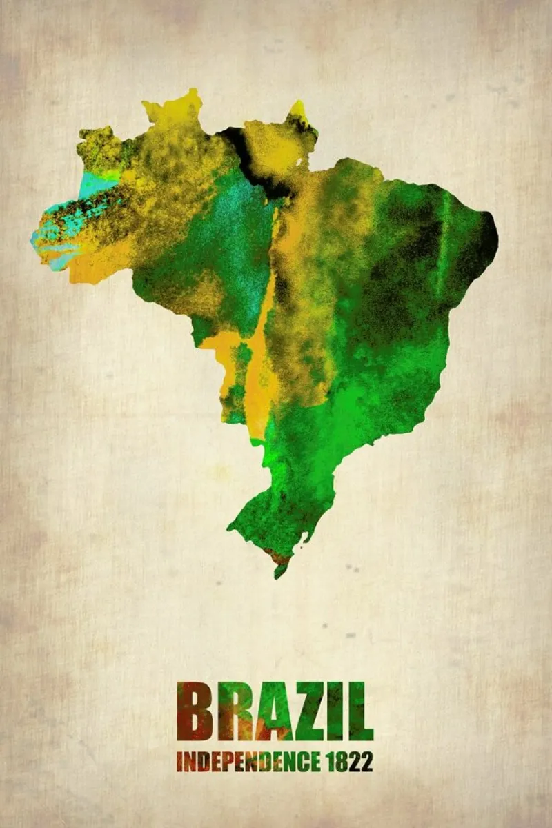 Brazil Watercolor Map pellicola backlit da Naxart