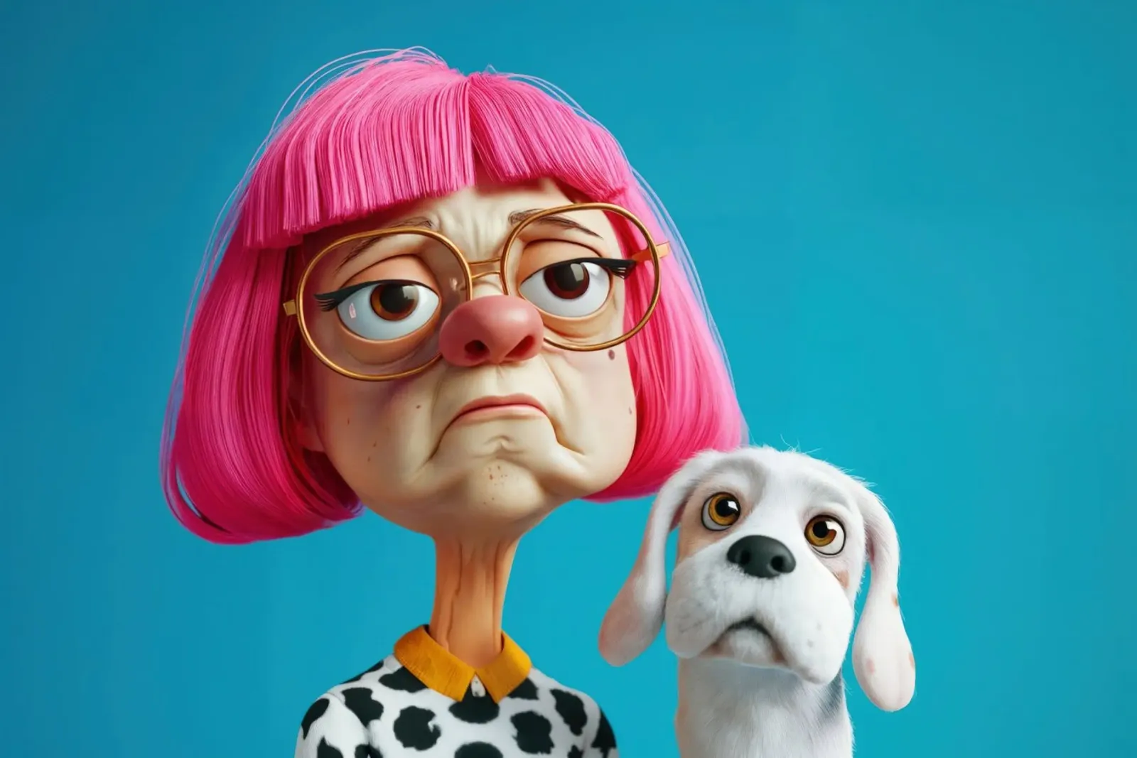 Donna e cane brontoloni poster con telaio in plastica da Lisa Artifexia