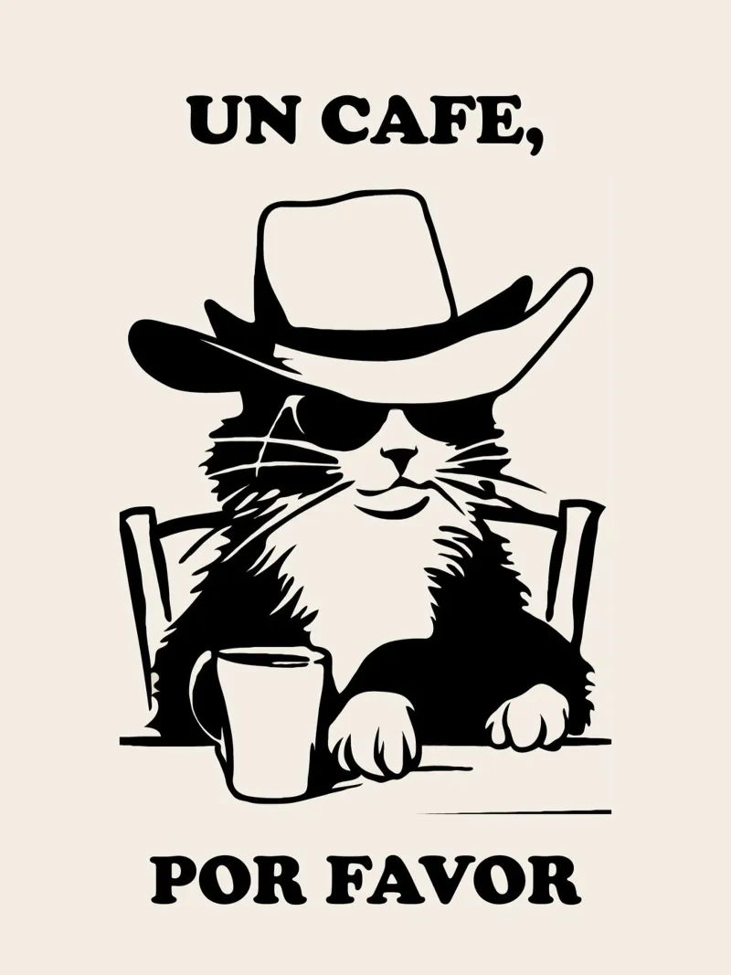 Cat Cofffe Art, Un Cafe Por Favour poster da Peaches Art Prints