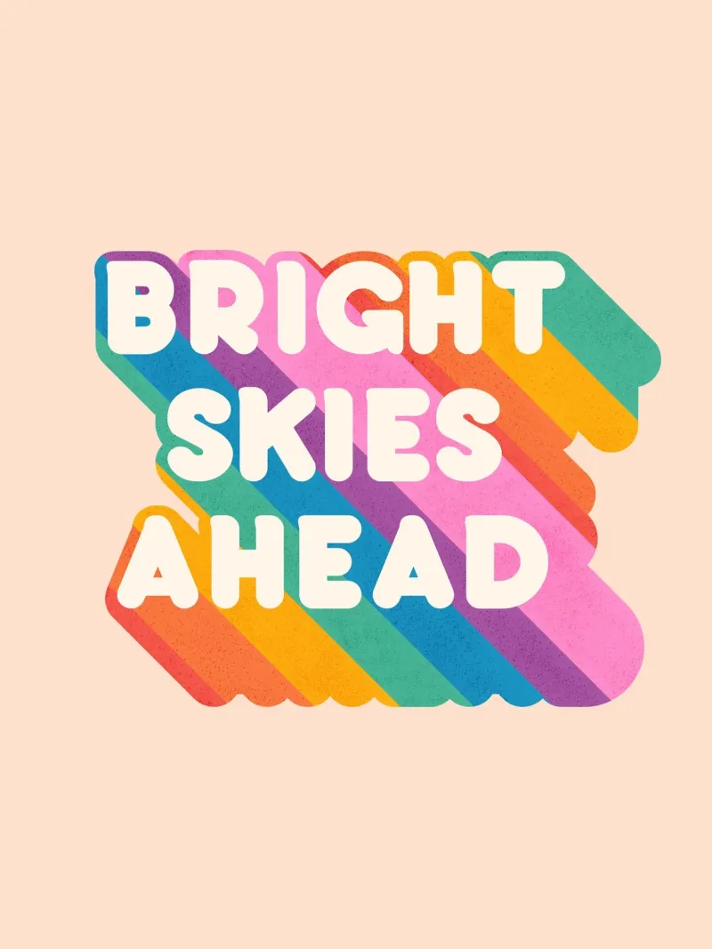 Retro Rainbow "Bright Skies Ahead" Art Print poster con marco de madera de showmemars