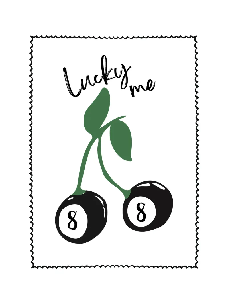 Lucky Me, palla di cibo a 8 ciliegie con stampa trendy e retrò tela con Cornice a cassetta da Peaches Art Prints