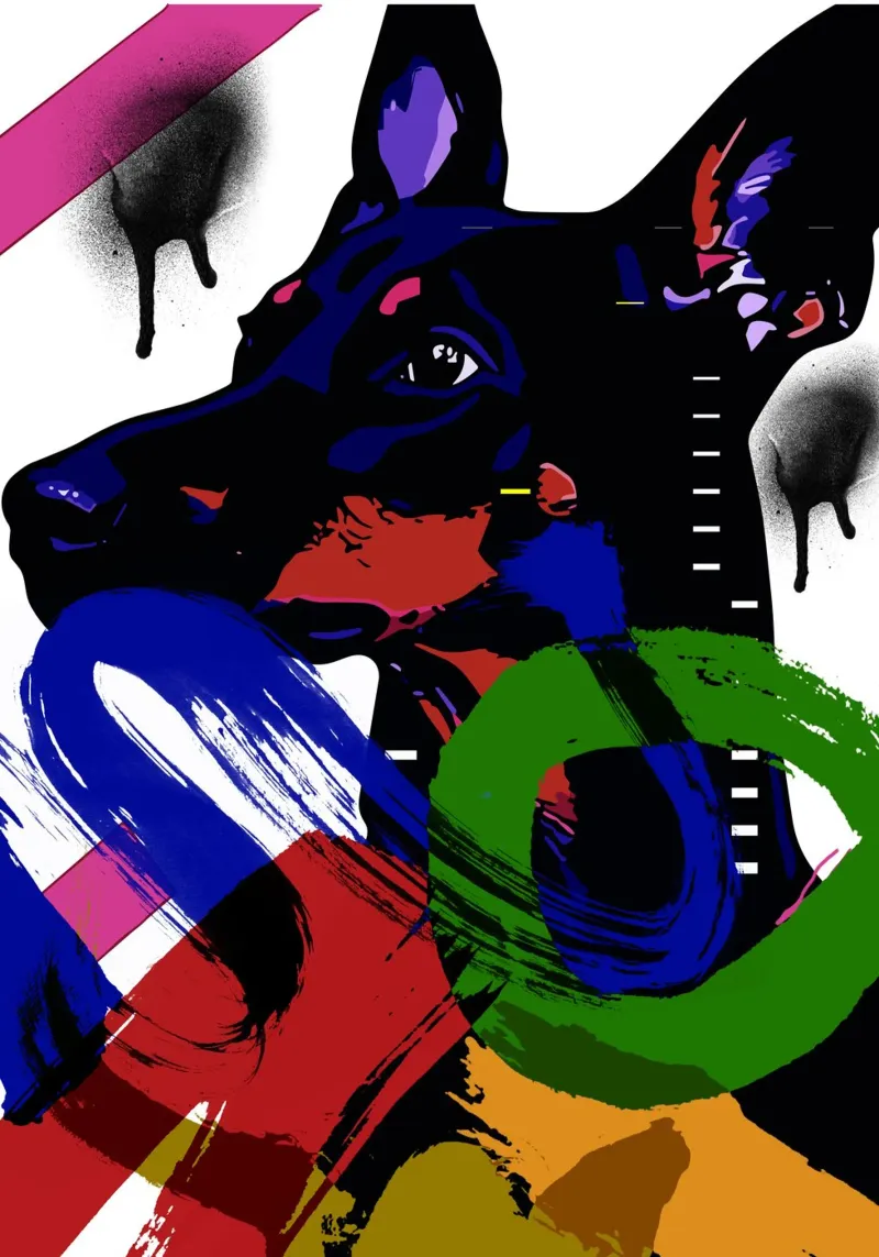 vivid depiction of a Doberman pellicola backlit da ramosashop