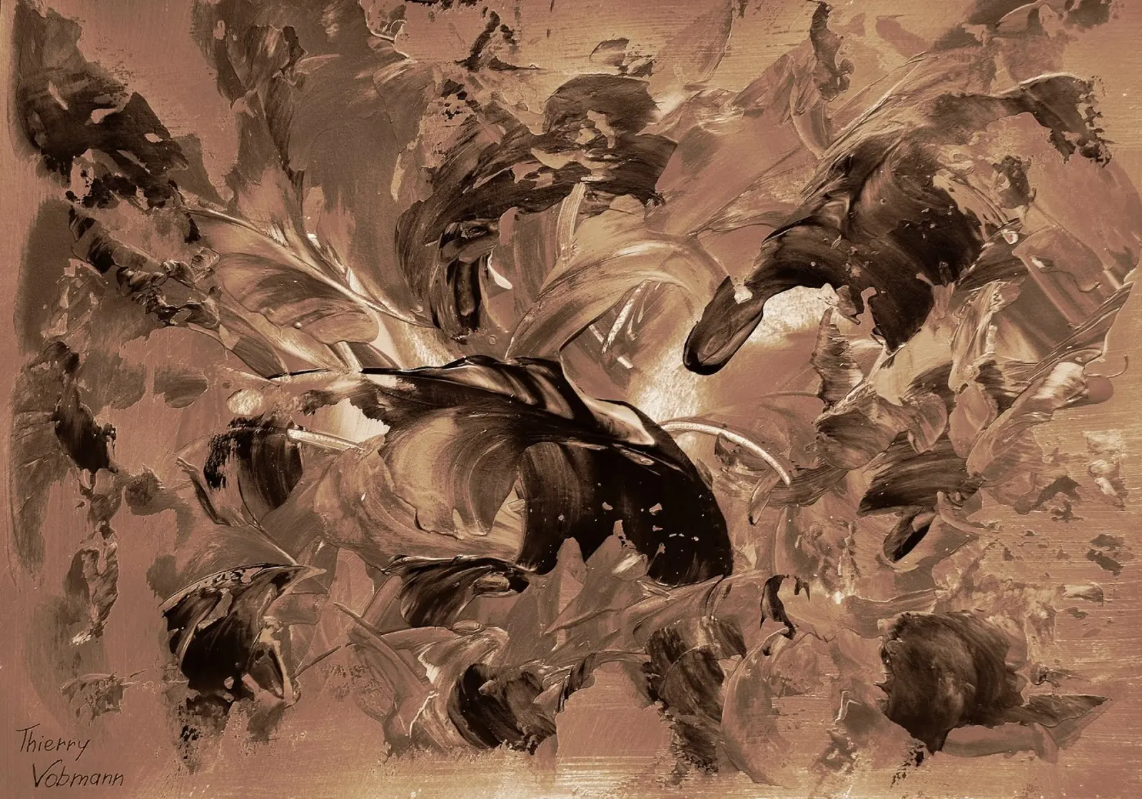 SEPIA 19 poster con telaio in legno da Thierry Vobmann Abstract painting