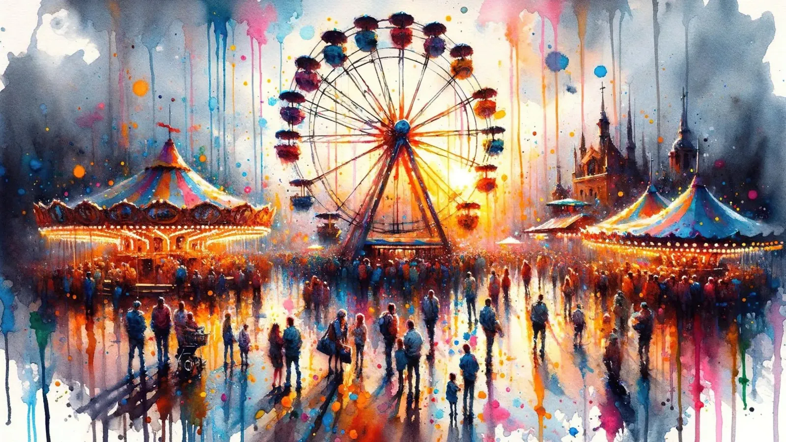 Karnevalslichter in der Abenddämmerung Hahnemühle von Chromatic Fusion Studio