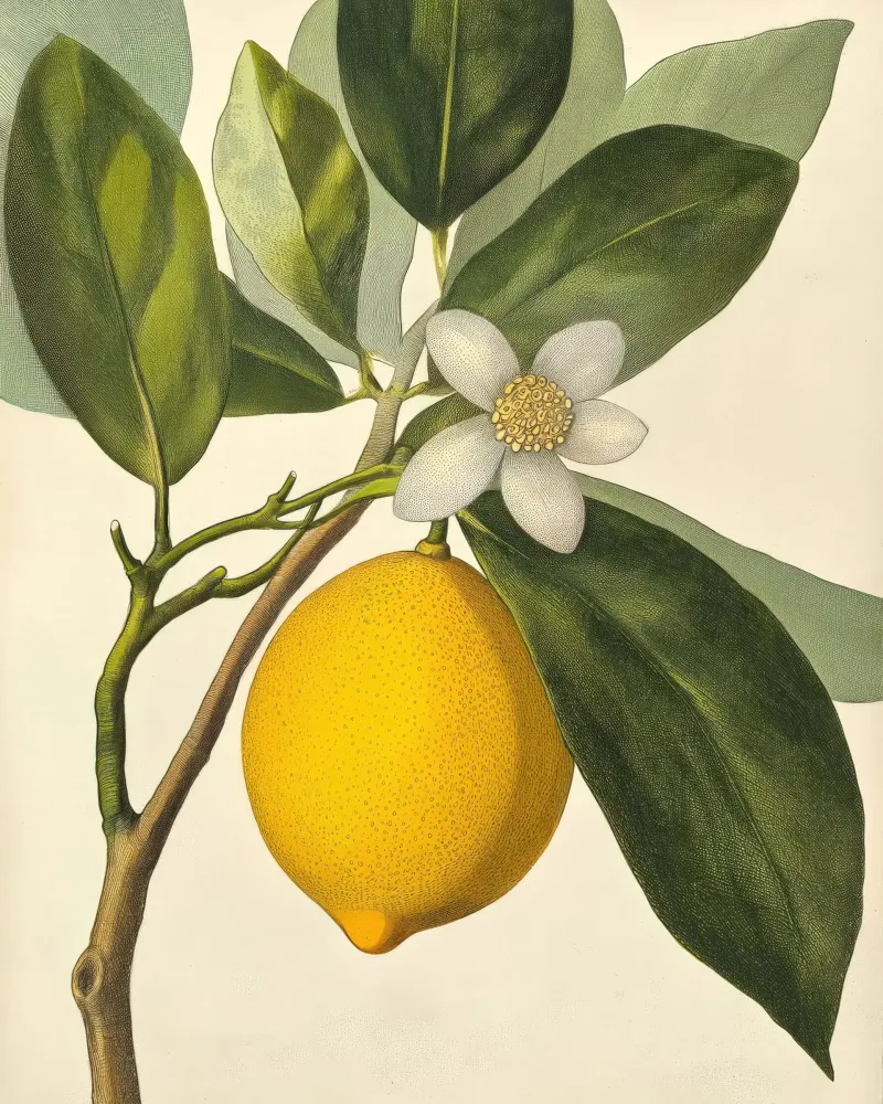 Limone e fiori Retro Vintage Botanico Boho Frutta Tropicale pellicola backlit da Gentle Echoes Art