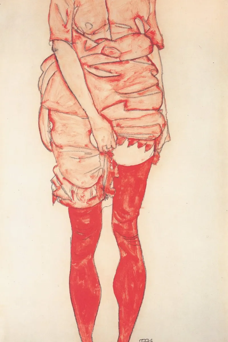 Egon Schiele - Donna in piedi in rosso alluminio dibond da William Store