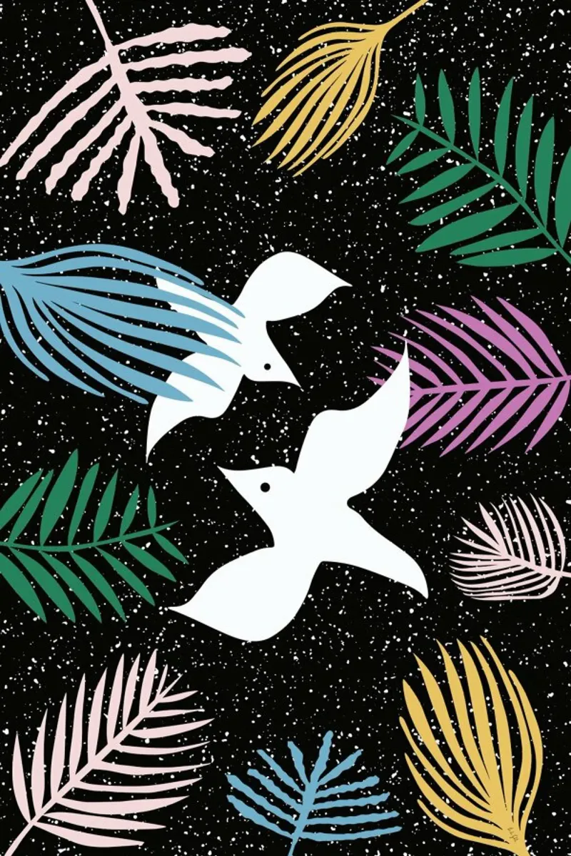 Birds of Paradise poster con telaio in alluminio da Linda Gobeta