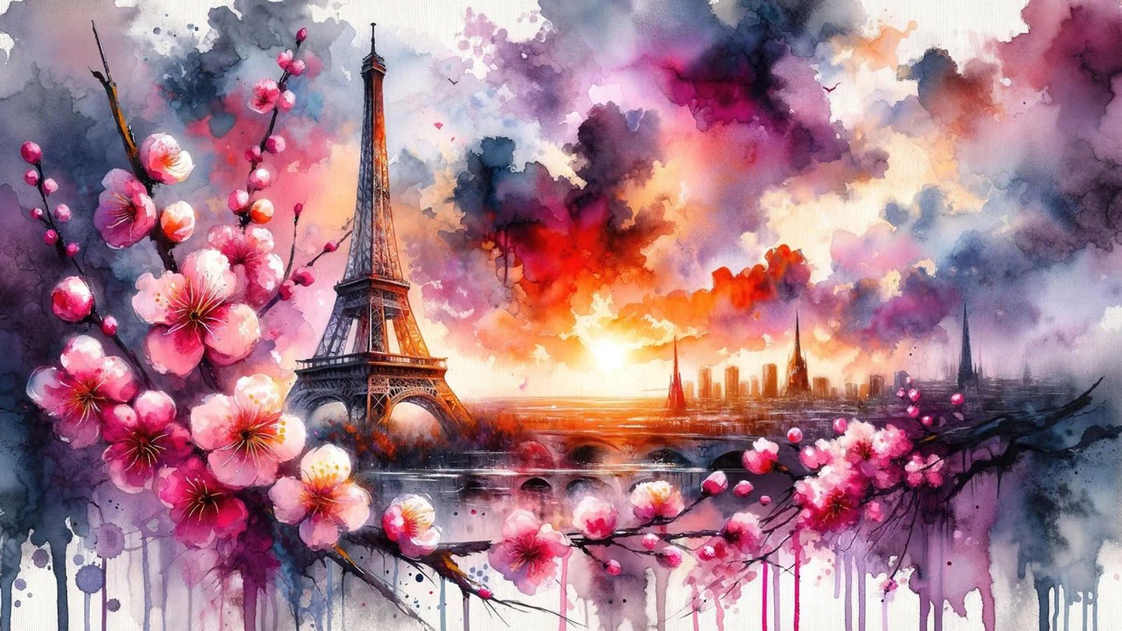 Aquarell Floral Paris Eiffelturm Poster von Chromatic Fusion Studio